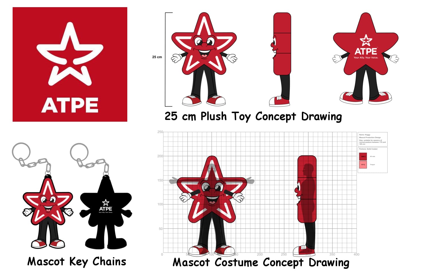 Mascotte en merchandise productietekeningen van de ontwerpservice van Promo Bears