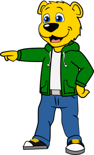 Ben mascotte pose wijst naar de linkerkant -Promo Bears- Ben mascotte pose wijst naar de linkerkant -Promo Bears-