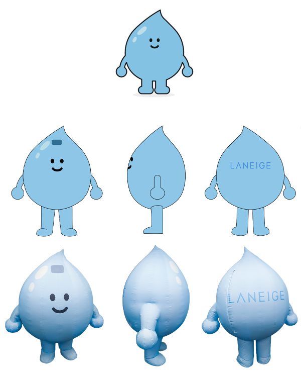 Inflatable-mascot-concept—design—final-costume Produktionszeichnung eines aufblasbaren Maskottchenanzugs