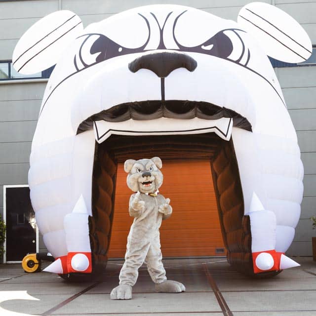 Opblaasbare mascottetunnel met buldogmascotte