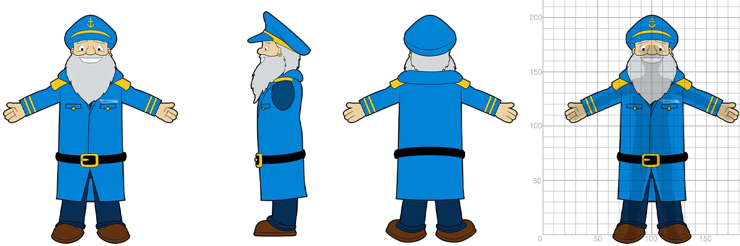 Concept_illustratie_Captain_Mascotte Productietekening voor een kapiteinsmascotte voor productie door Promo Bears