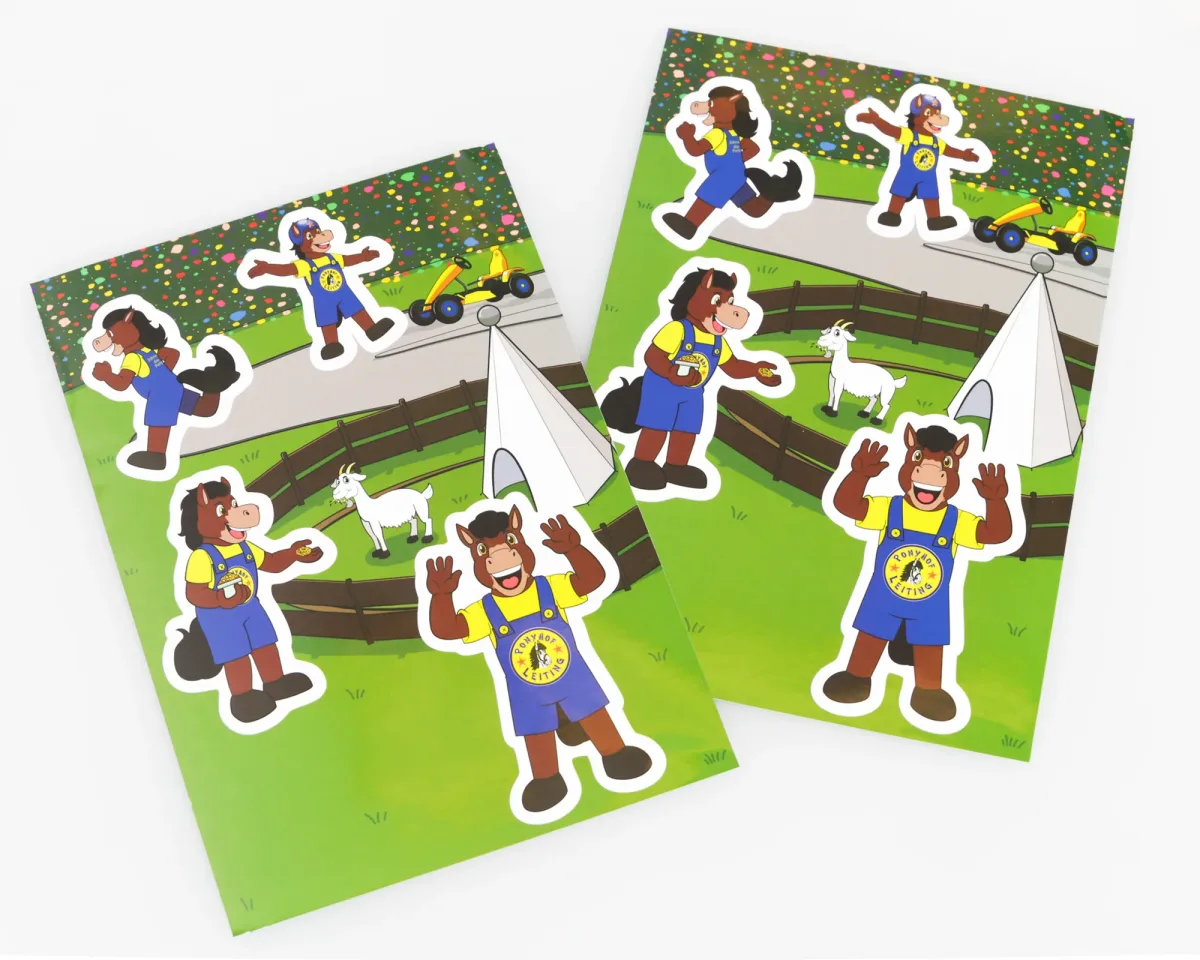 Stickersheet_Pony_PromoBears Stickervellen met verschillende poses van je mascotte