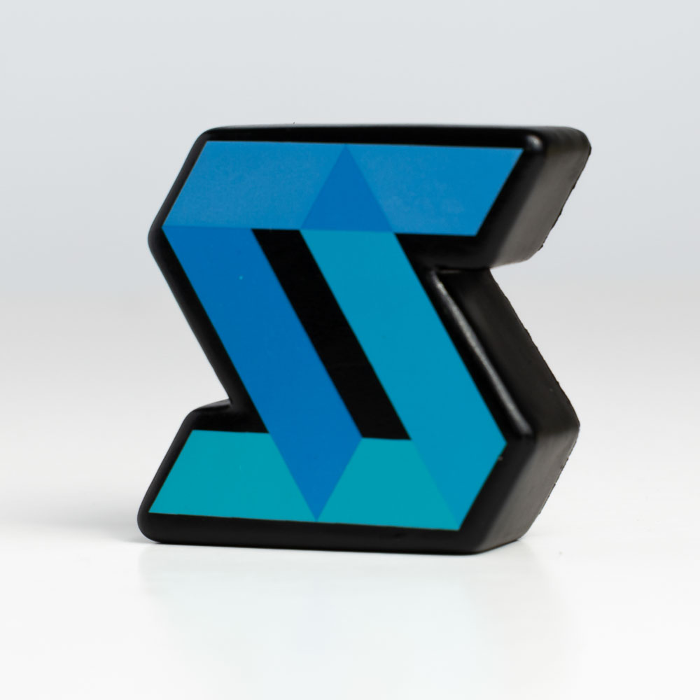 Logo stressbal blauw en zwart