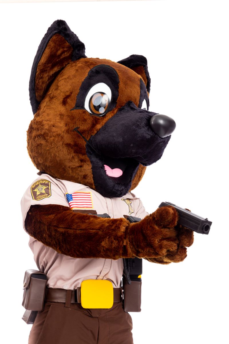 Police-mascot-costume-dog Sheriff politiehond mascotte kostuum met uniform en 3D-geprinte accessoires
